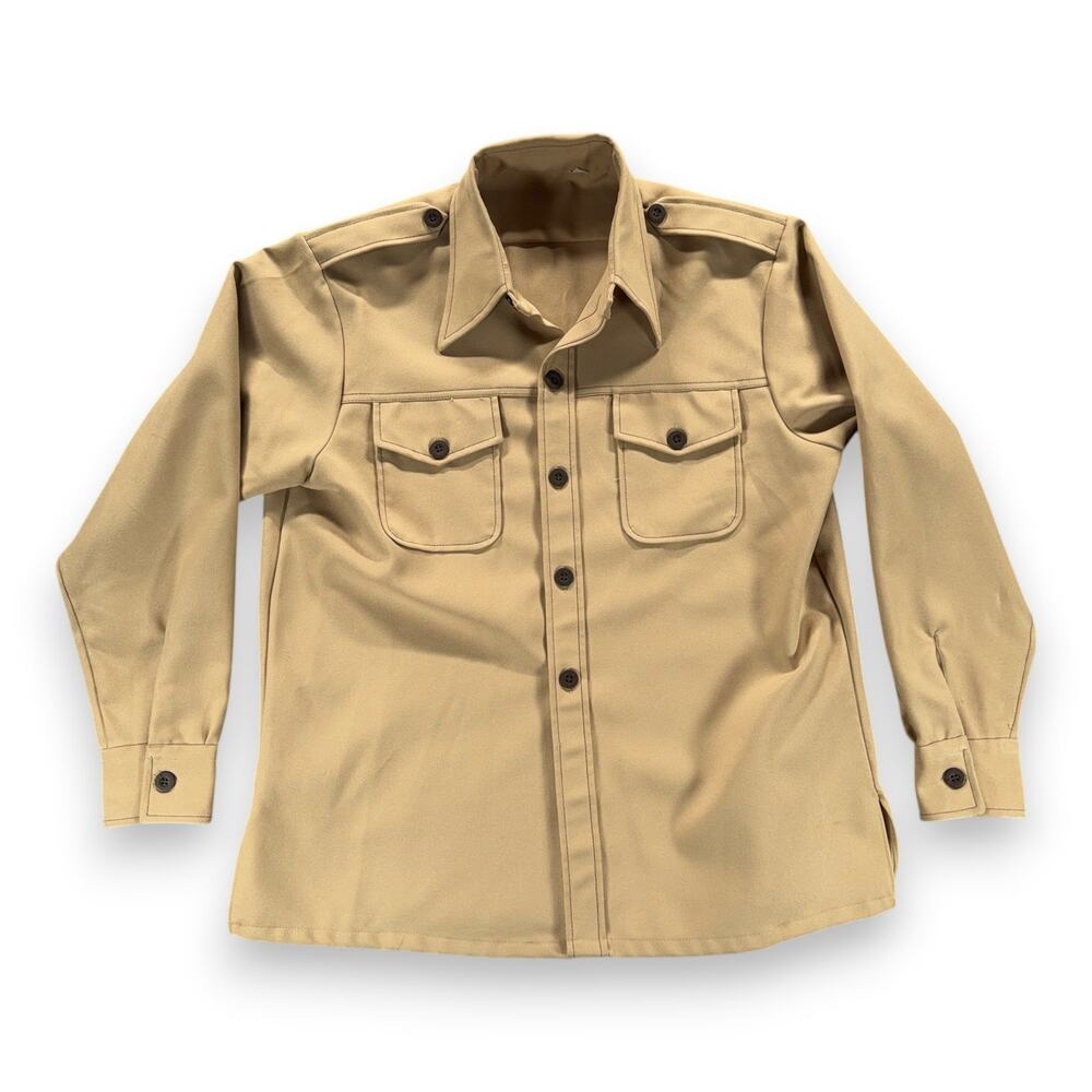 Vintage Military Shirt Jacket Adult LARGE Brown Epaulets Shacket Safari Bush 70s